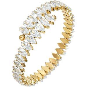 Gold White Rhinestone Cuff Bracelet Cubic Zirconia Tennis Bracelets for Women
